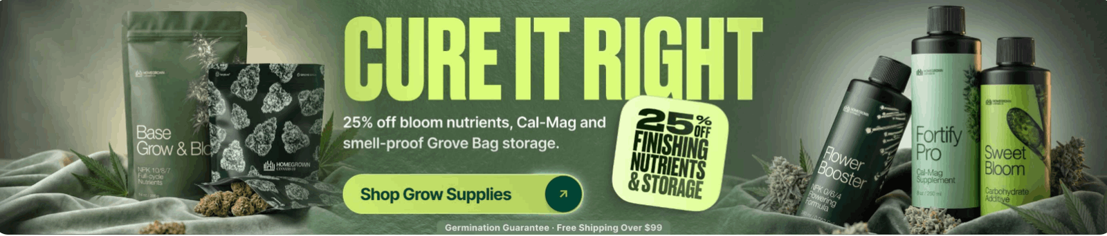 Homegrown Cannabis Co. review featuring cannabis seed products, product selection, pricing, and store information.